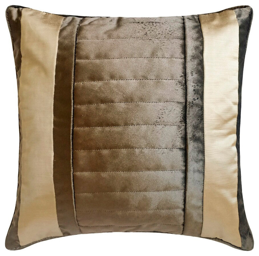 Brown Velvet & Satin Patchwork, Texture 26"x26" Throw Pillow Cover - Sumptuous