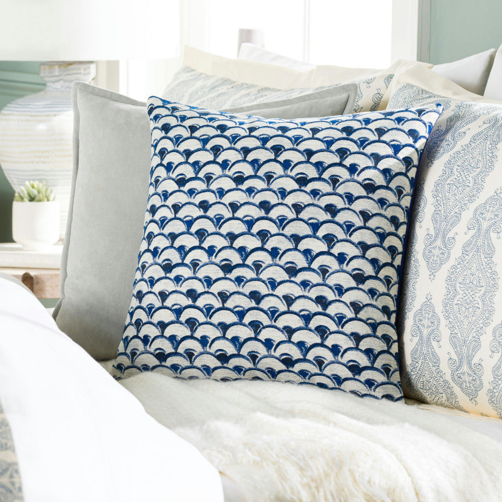 Surya Sanya Bay Navy Pillow Shell With Polyester Insert 18"H X 18"W