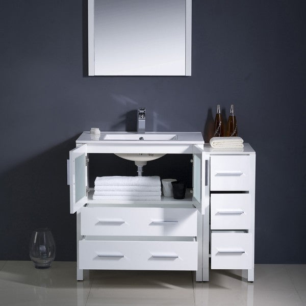 Fresca Torino 42" White Modern Bathroom Vanity, Side Cabinet, Integrated Sink