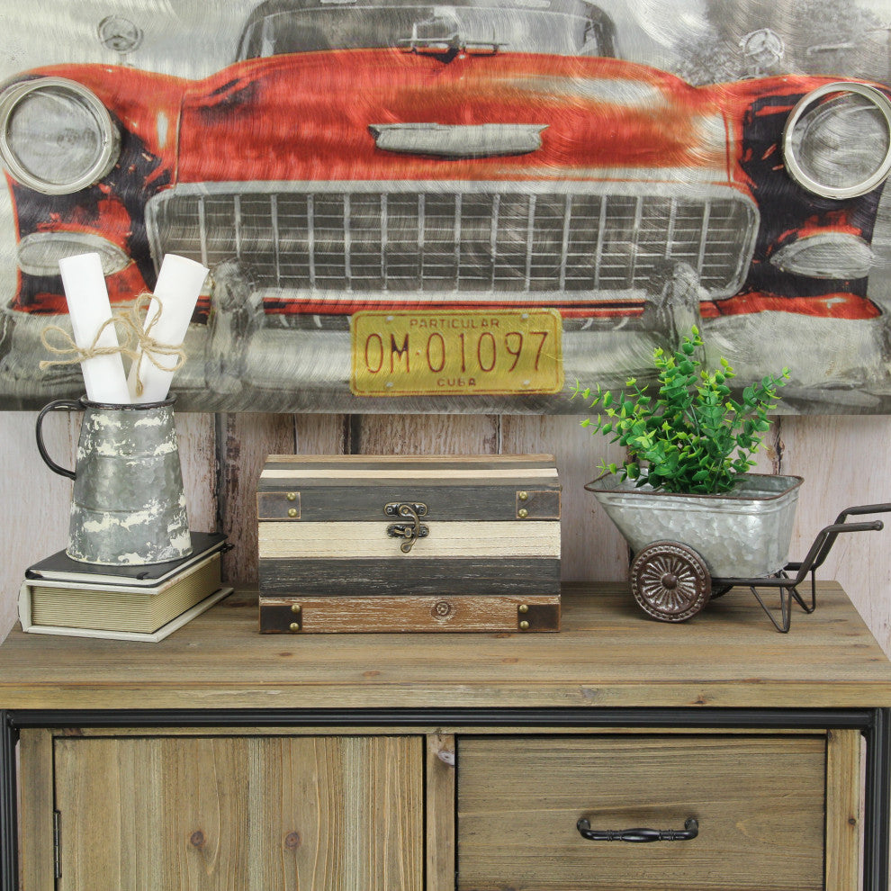 Wood Panel Storage Boxes, Bronze Metal Accents, 2-Piece Set