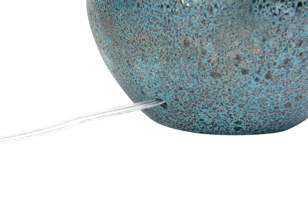Sculptural Glass Table Lamp with Linen Shade, Set of 2, Blue Opal Glaze