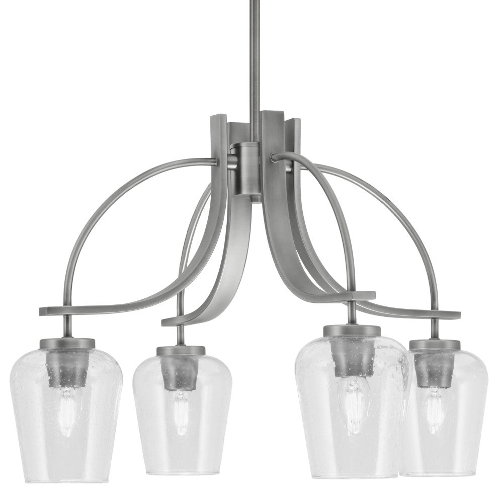 Cavella 4 Light, Downlight Chandelier, Graphite Finish, 5" Clear Bubble Glass