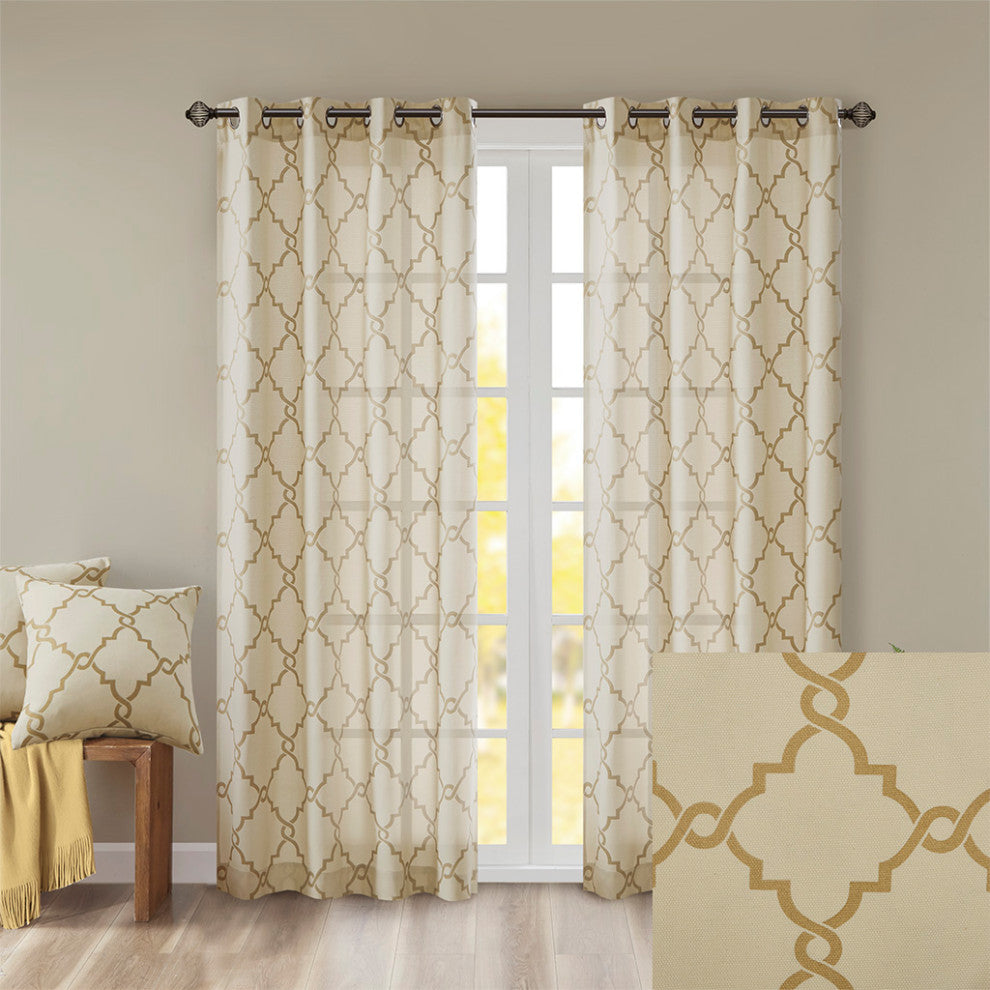 Madison Park Saratoga Fretwork Print Grommet Top Window Curtain Panel