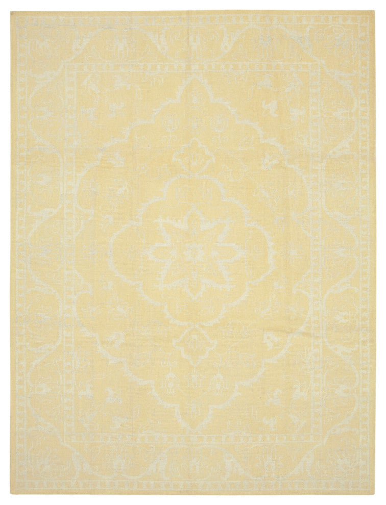 Rug N Carpet - Handmade Oriental 9' 1" x 12' 0" One-of-a-Kind Yellow Oushak Rug