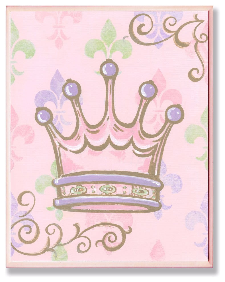 Stupell Industries Crown with Fleur de Lis on Pink Background, 13 x 19