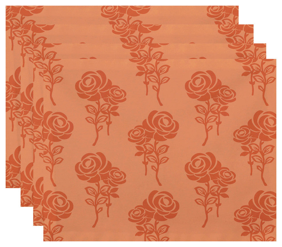18"x14" Carmen, Floral Print Placemat, Peach, Set of 4