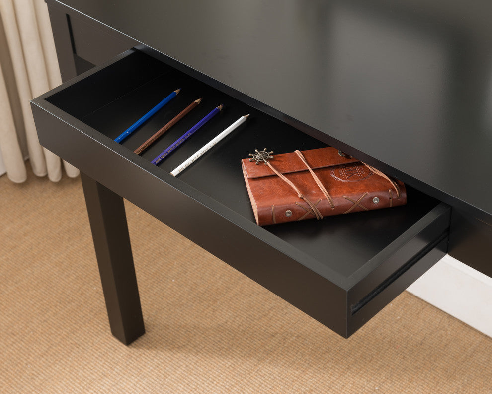 Hinesville Computer Desk With Storage Drawer, Black Wood