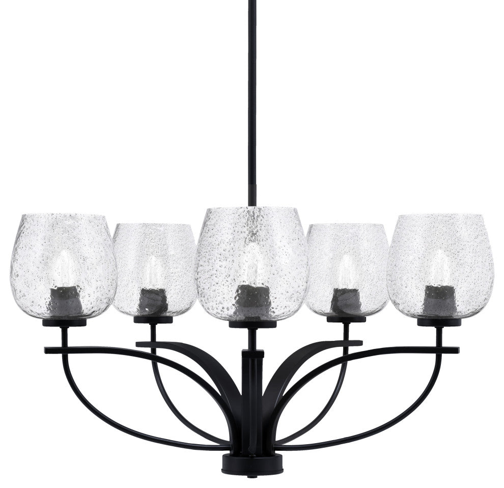Cavella 5 Light Chandelier In Matte Black Finish, 6" Smoke Bubble Glass