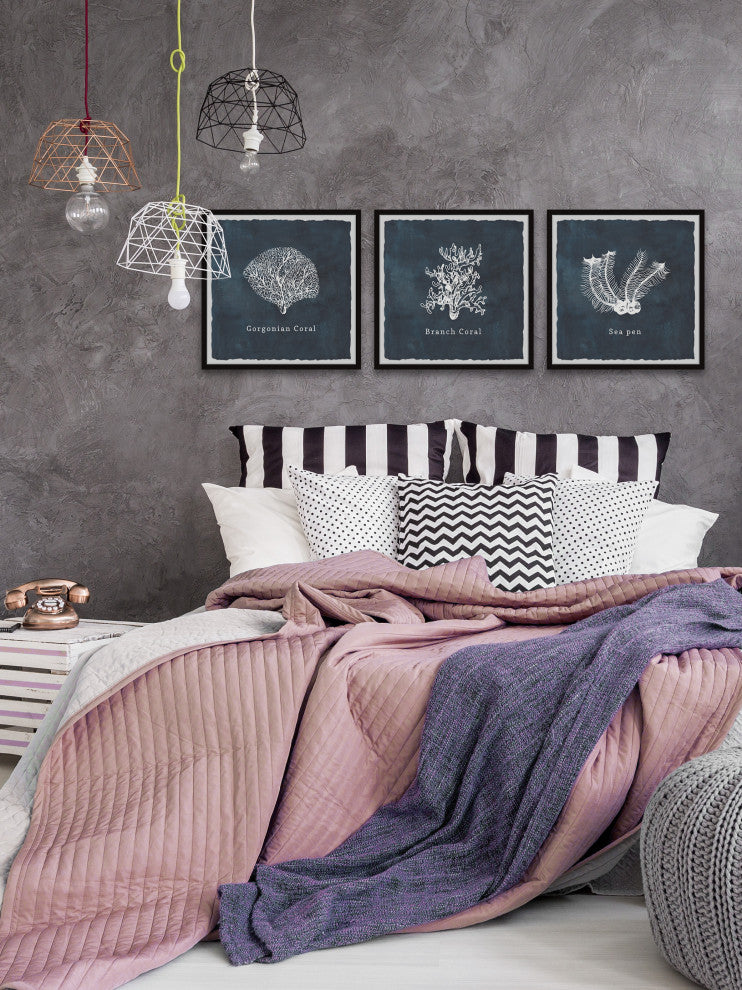 Gorgonian Coral Triptych, 3-Piece Set, 24x24 Panels