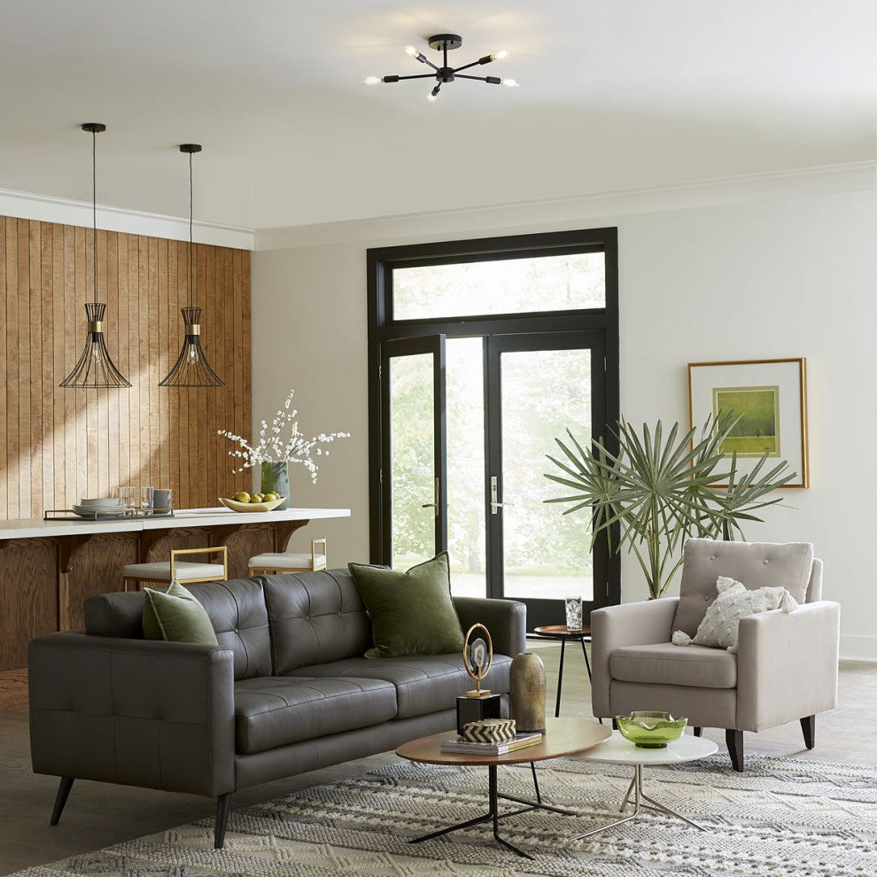 Delayne Collection 16, 5-Light Matte Black Semi-Flush Mount Light