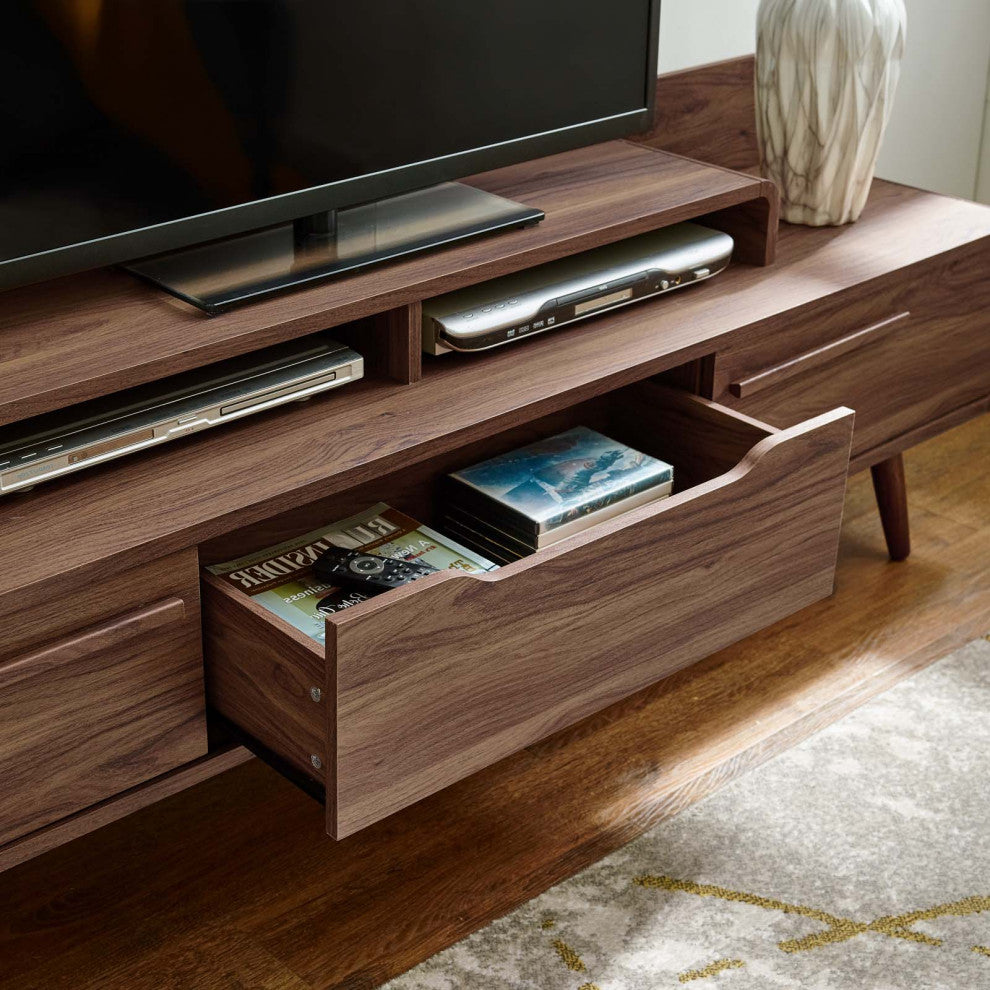 Modern Designer Lounge Media TV Stand Table, Wood, Natural Walnut Brown