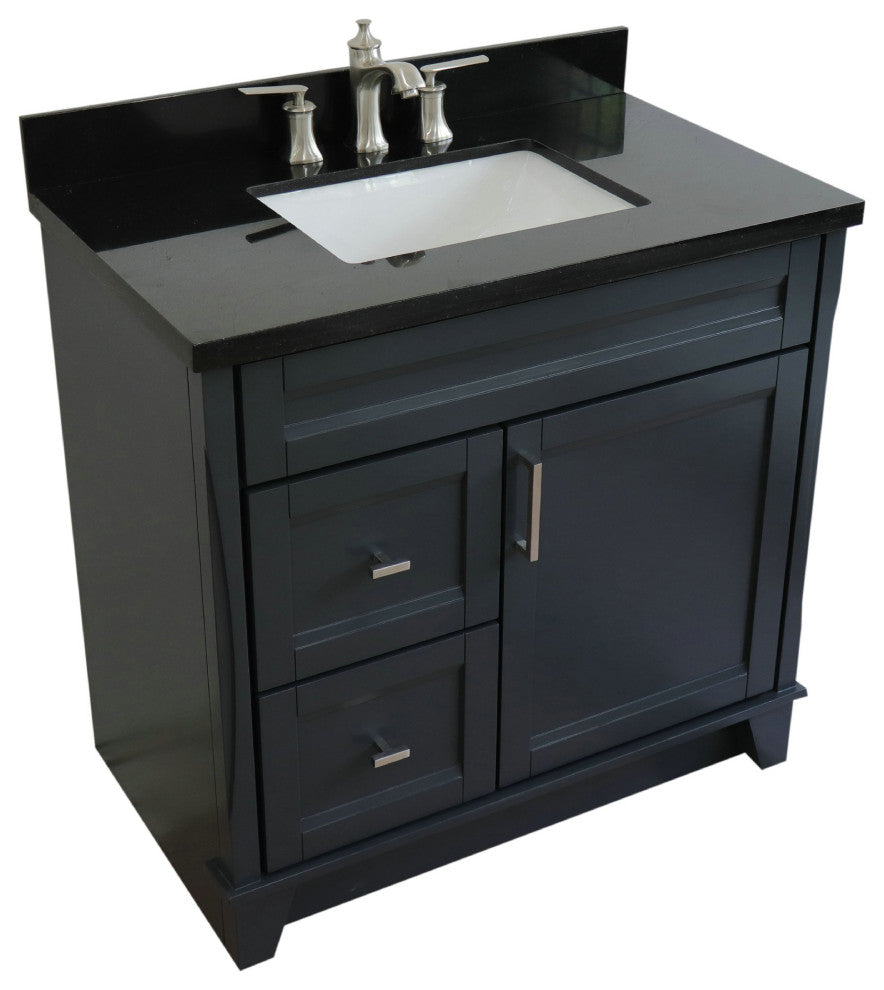 37" Single Sink Vanity, Dark Gray Finish With Black Galaxy Granite