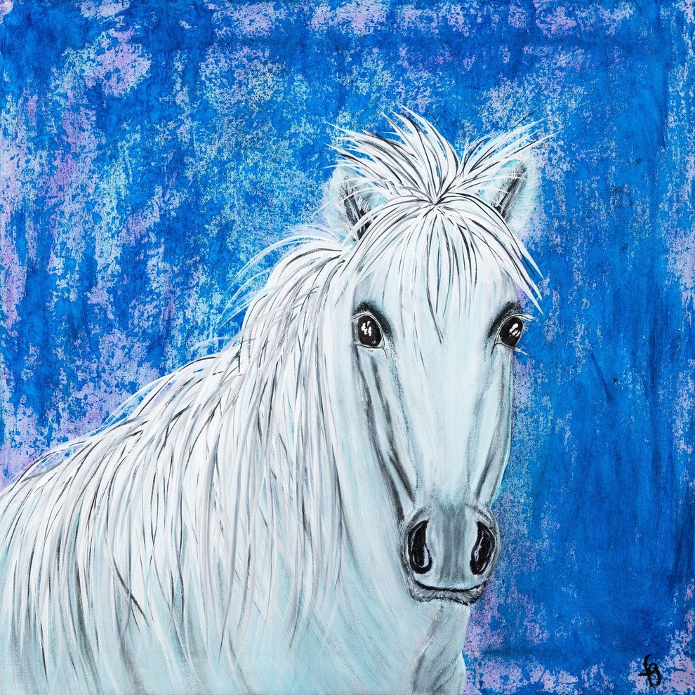 "Curly s Blue" Painting Print on Wrapped Canvas, 18"x18"
