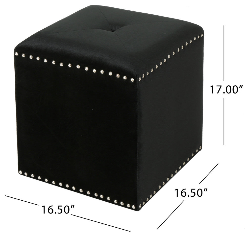 GDF Studio Allen Glam Velvet Ottoman, Black
