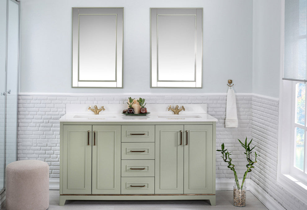 Albia Collection 60" Bathroom Vanity With Sink, Mirror, Countertop, Green