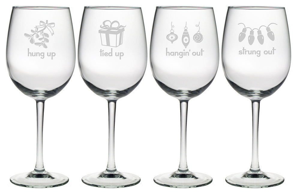 Holiday Ups and Outs 4-Piece Wine Glass Set
