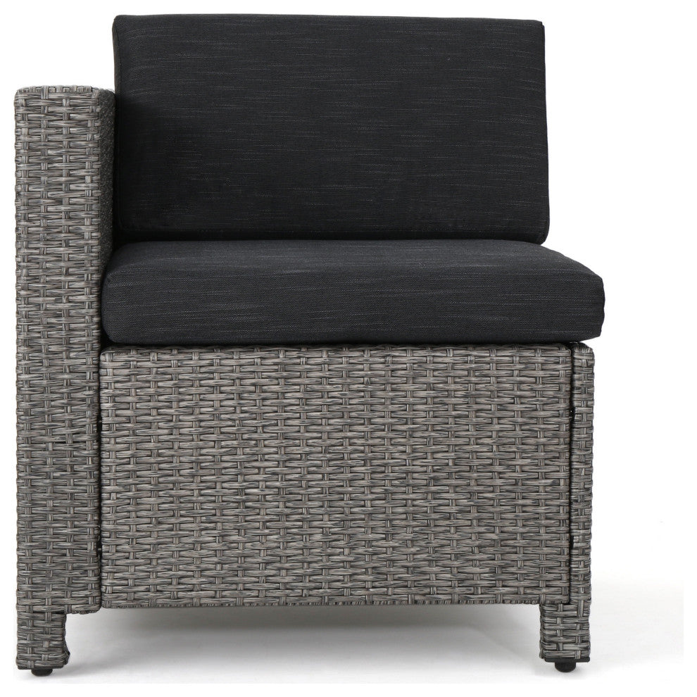 GDF Studio Lorita Outdoor 5-Piece Gray Wicker Sectional Sofa With Black Cushions