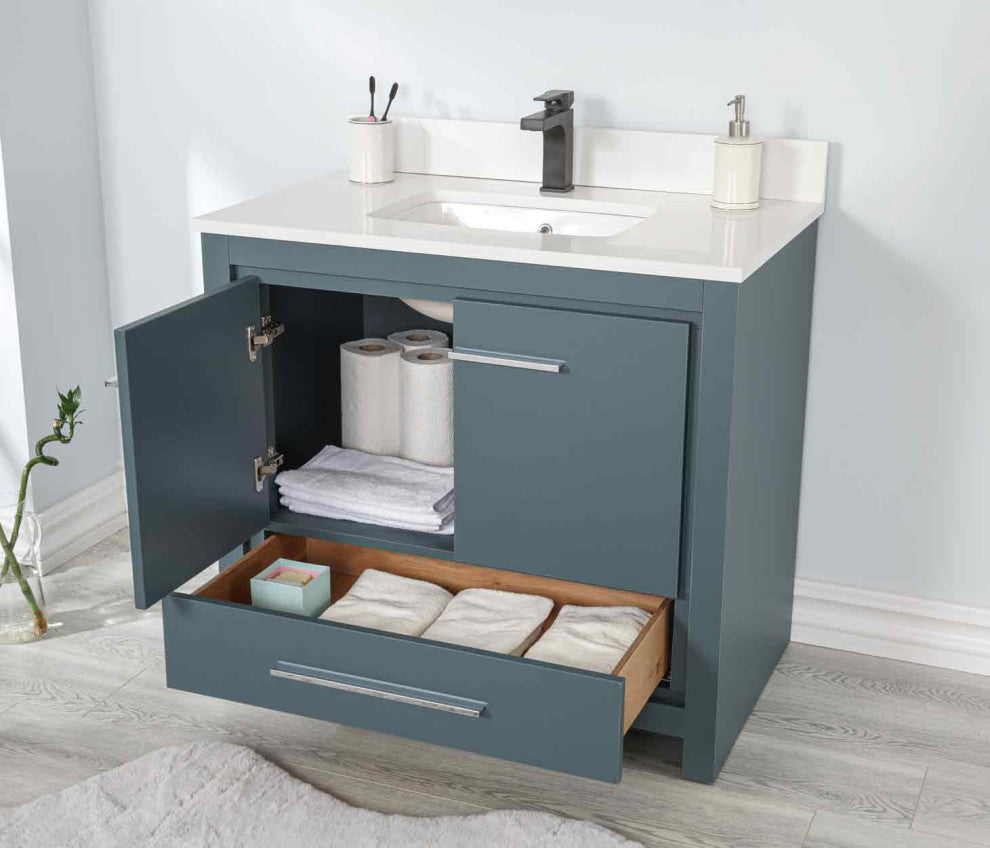 Mila Collection 36" Bathroom Vanity With Sink, Mirror, Countertop, Alasca Blue