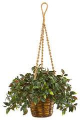 30" Mini Melon Artificial Plant in Hanging Basket UV Resistant, Indoor/Outdoor