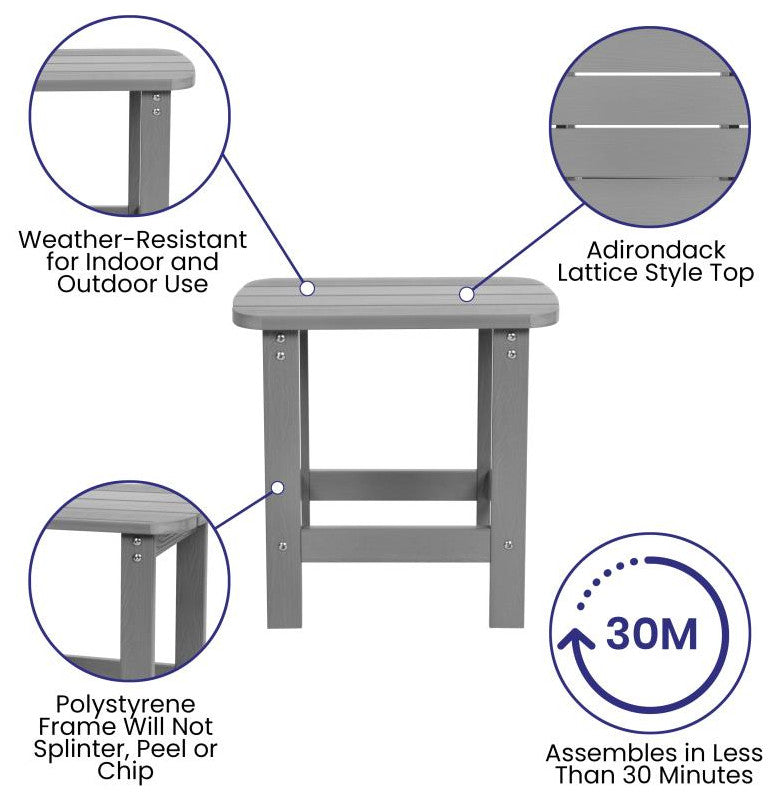 All-Weather Poly Resin Wood Adirondack Chairs With Side Table, Set of 2, Gray