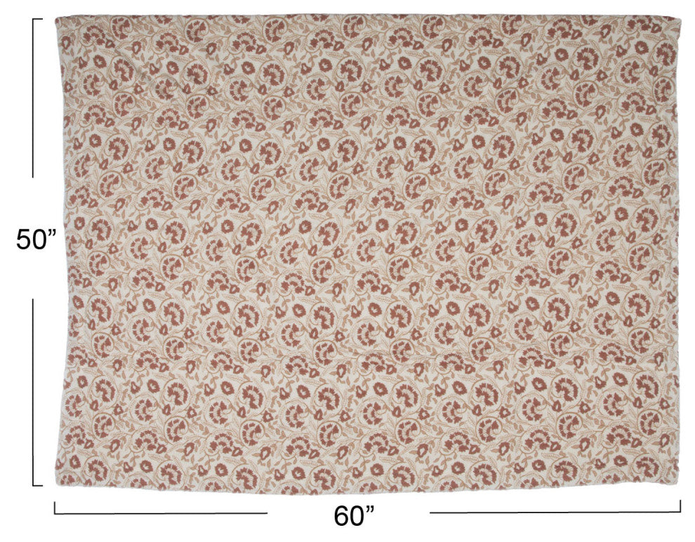 Woven Cotton and Sherpa Throw Blanket, Natural, Tan and Rose