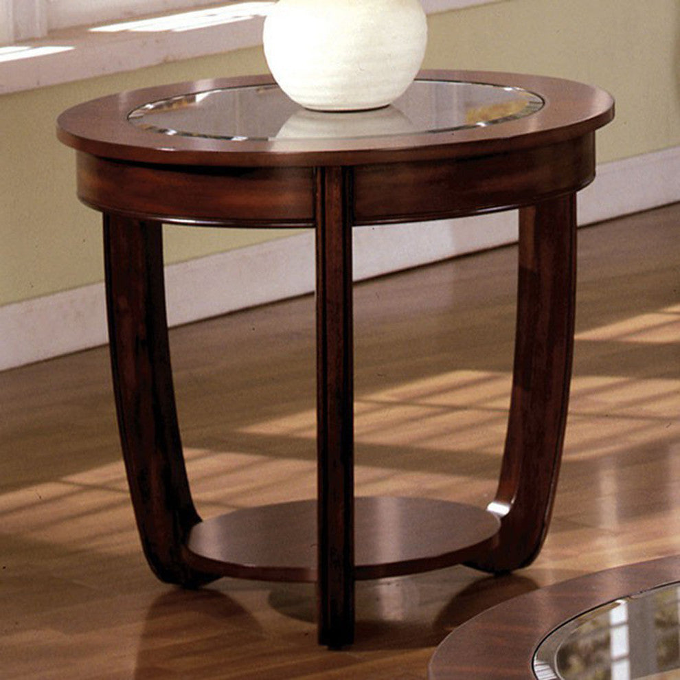 Benzara BM123842 Crystal Falls Transitional End Table , Dark Cherry