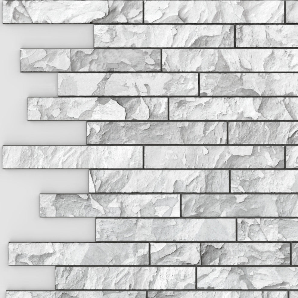 White Grey Stone 3D Wall Panels, Set of 10, Covers 69 Sq Ft