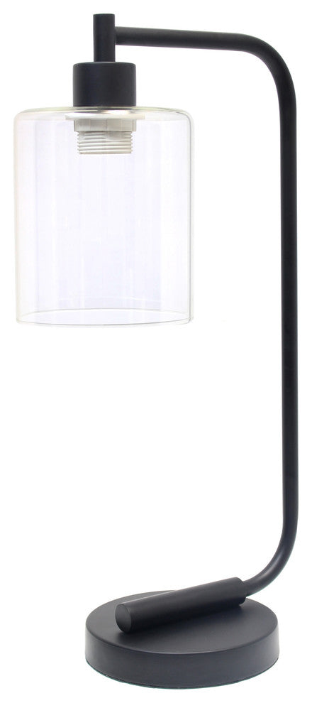 Bronson Antique Style Industrial Iron Lantern Desk Lamp With Glass Shade, Black
