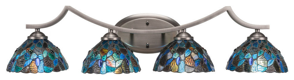 Zilo 4 Light Bath Bar, Graphite Finish, 7" Blue Mosaic Tiffany Glass