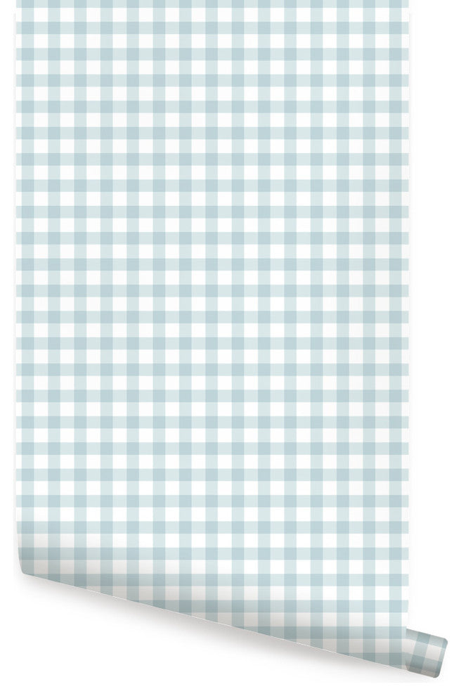 Gingham Check Pattern Peel and Stick Vinyl Wallpaper, Dusky Blue, 24"w X 108"h
