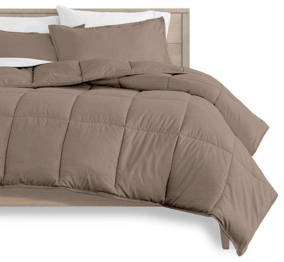 Bare Home 8-Piece Bed-in-a-Bag Split Sizes, Taupe, White, Split Head Flex King