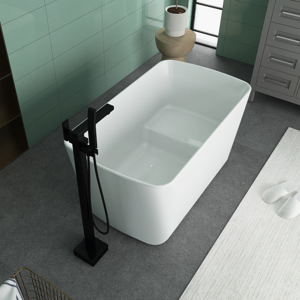 49" W x 28" D Acrylic Freestanding Soaking Sit-in Design Bathtub, White.