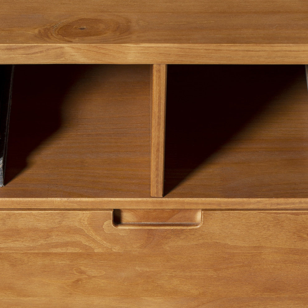 Rectangular TV Stand, Sleek Angled Legs With 3 Open Shelves & 3 Drawers, Caramel