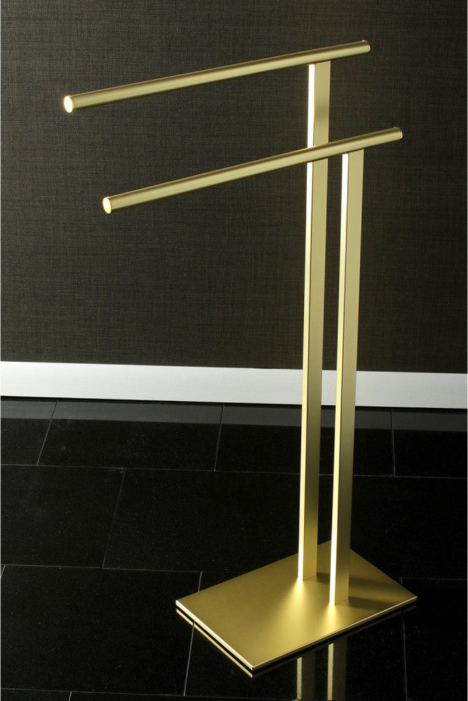 Kingston Brass Double L Shape Pedestal Towel Holder, Brushed Brass