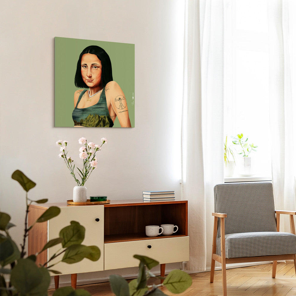 "Hip Mona Lisa" Frameless Reverse Printed Tempered Art Glass Wall Art