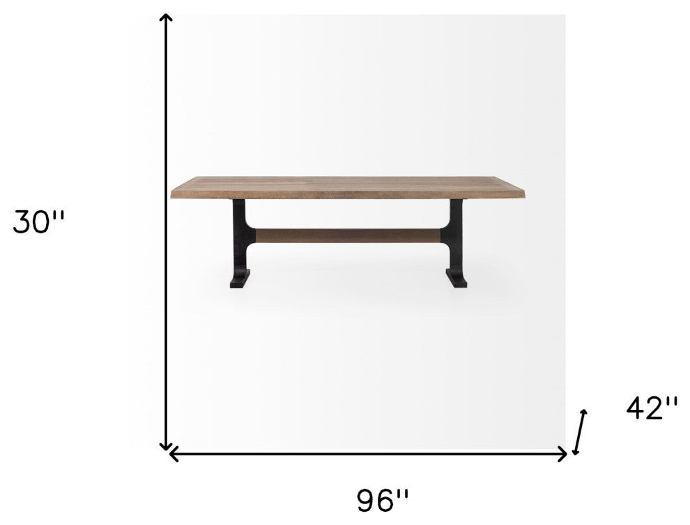 96" Natural And Black Solid Wood And Metal Trestle Base Dining Table