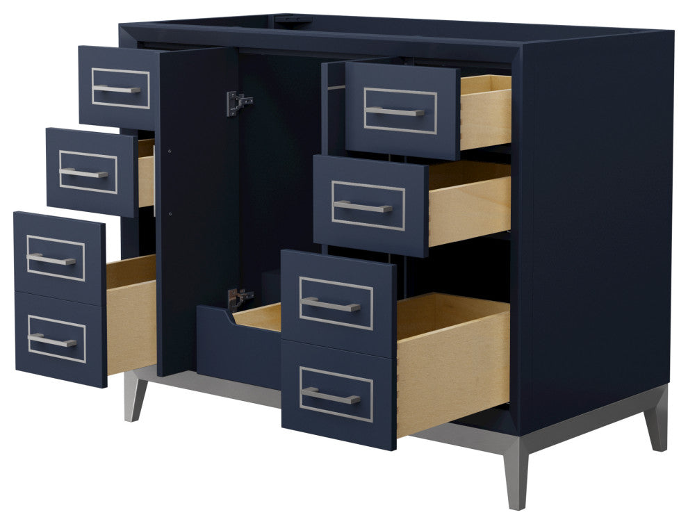 Marlena 42" Dark Blue Single Vanity, No Top, No Sink, Nickel Trim
