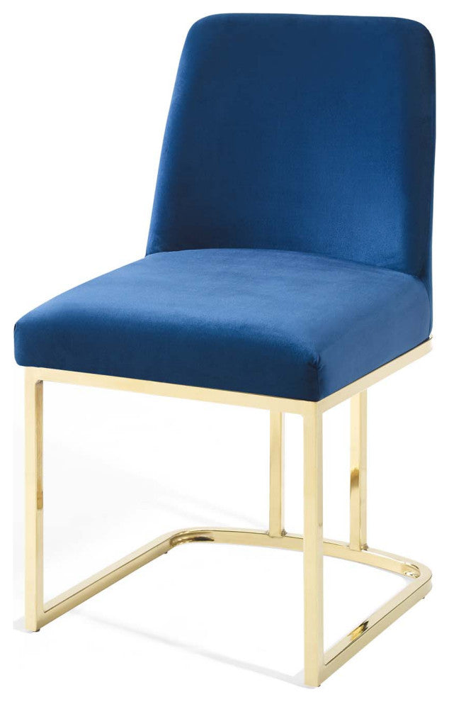 Side Dining Chair, Velvet, Metal, Gold Blue Navy, Modern, Cafe Bistro Restaurant