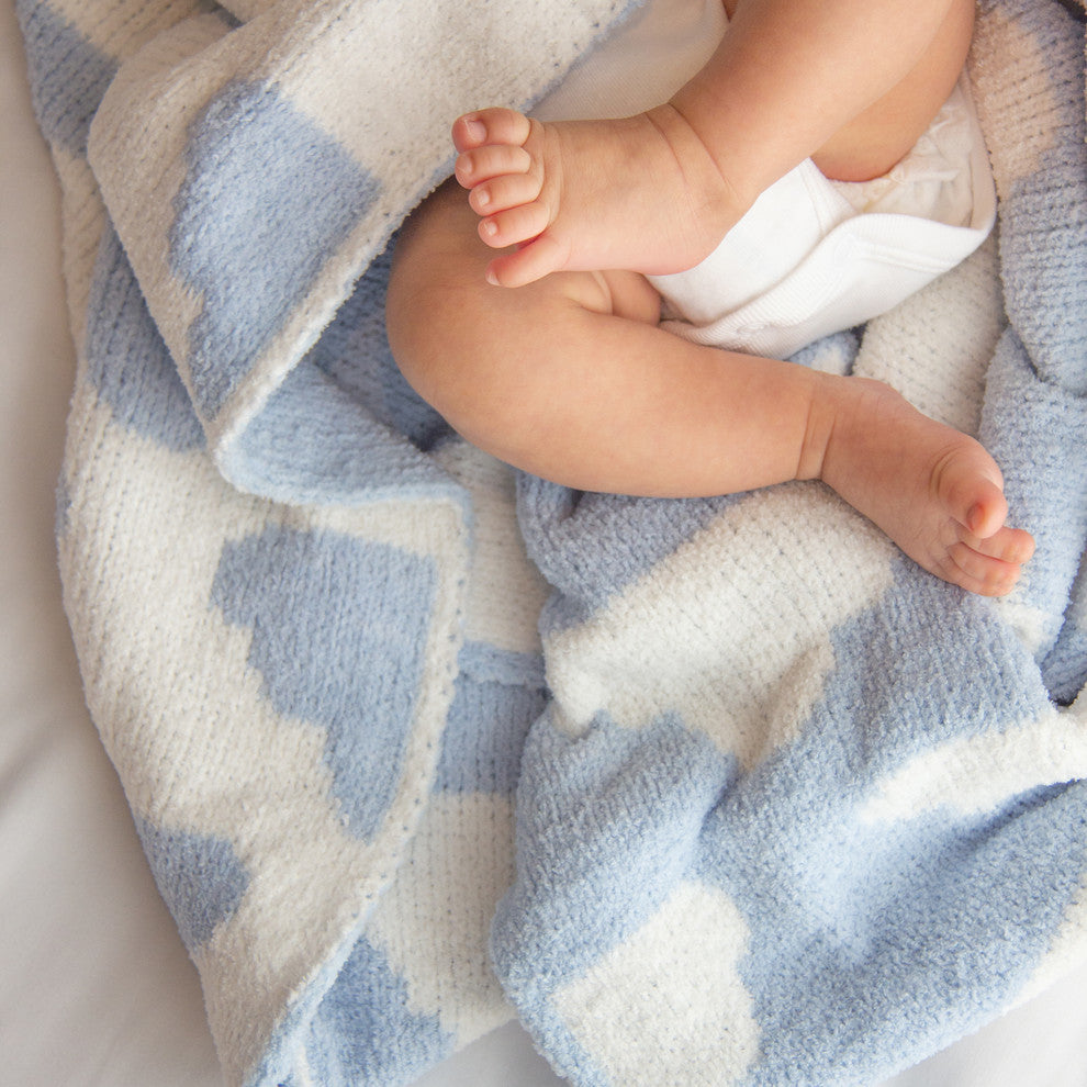 Chenille Baby Blanket, Blue Clouds