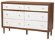 Wood 6-Drawer Storage Dresser Walnut Brown/White