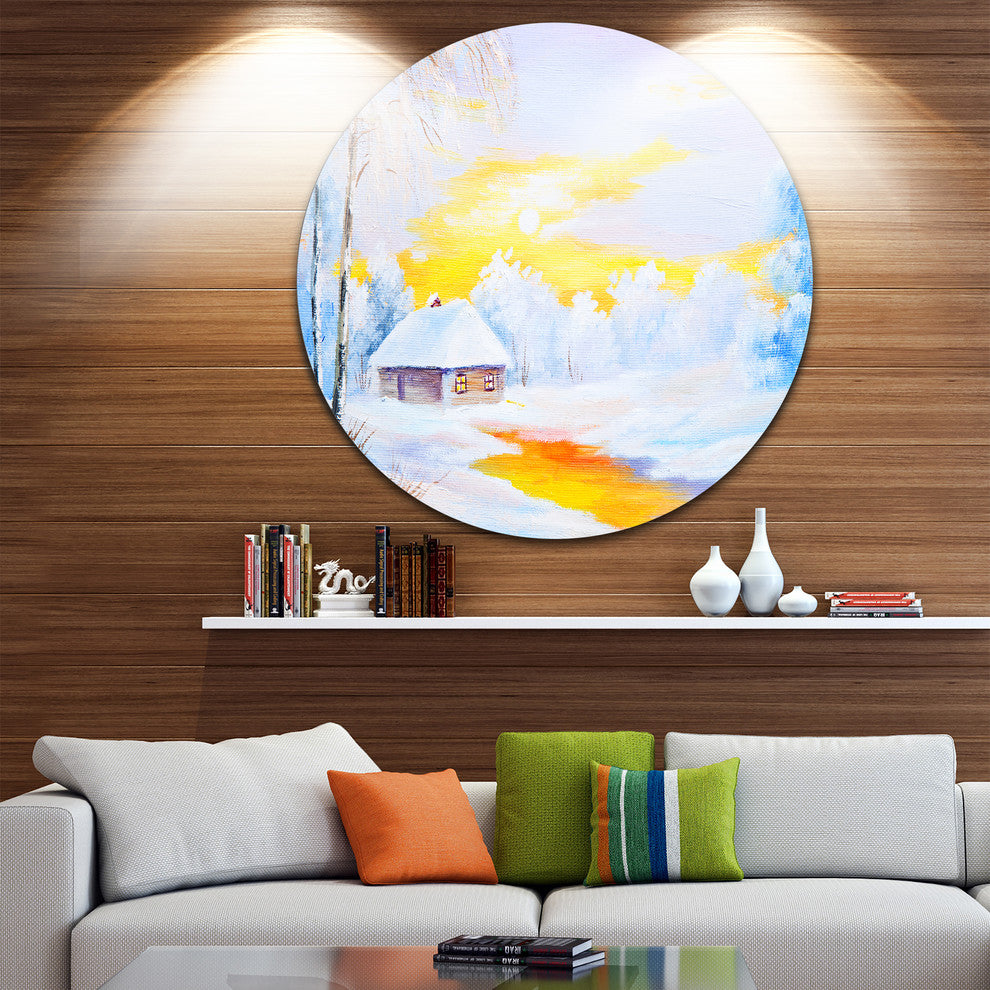 Frozen River In Winter, Landscape Round Wall Art, 11"