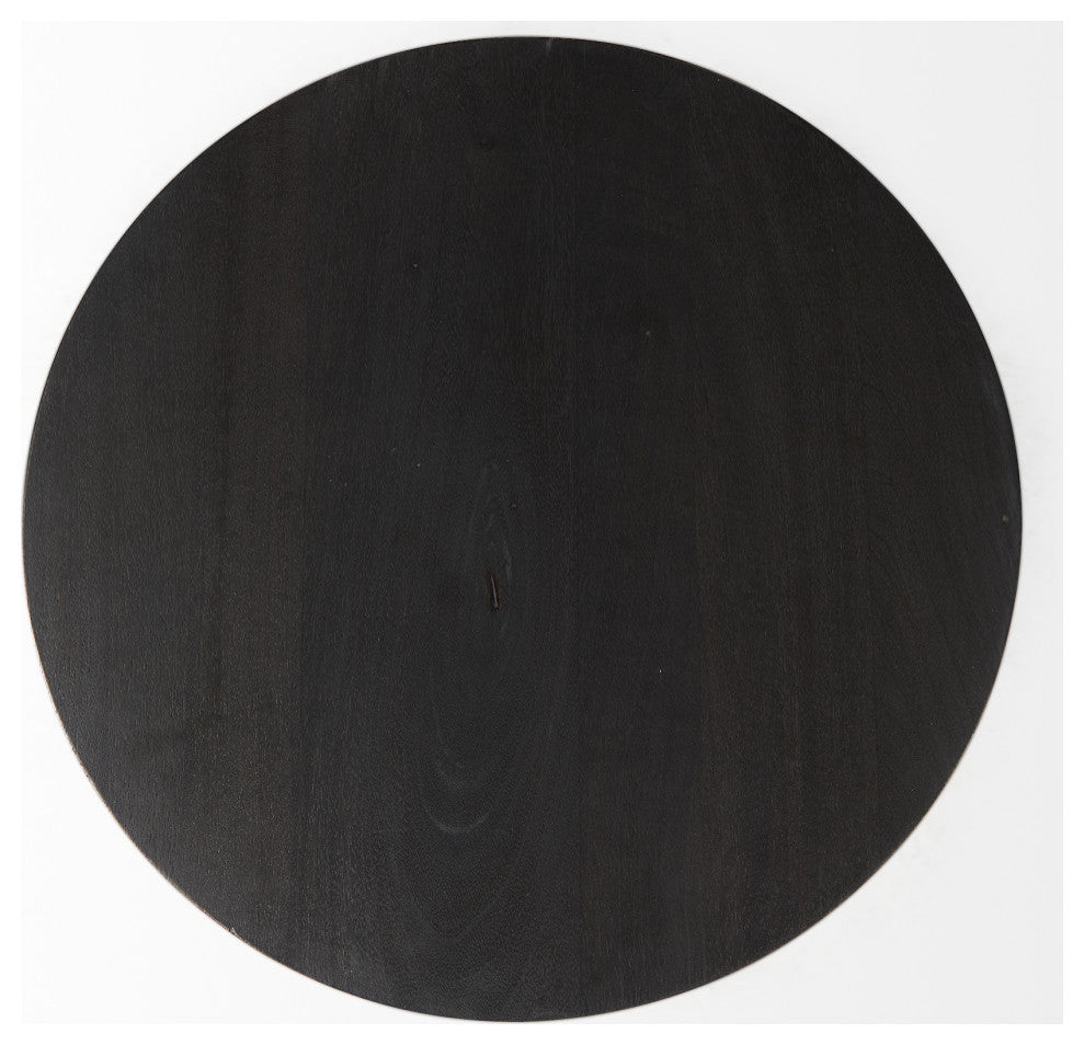 Maxwell 20" Round Dark Brown Wood With Black Metal Pedestal Side Table
