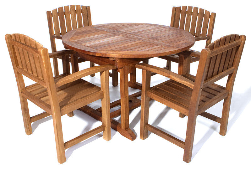 5-Piece Set Teak Oval Extension Table Dining Chair Set, Without Cushion