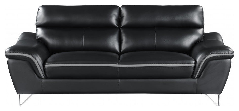 Set of Modern Black Leather Sofa And Loveseat