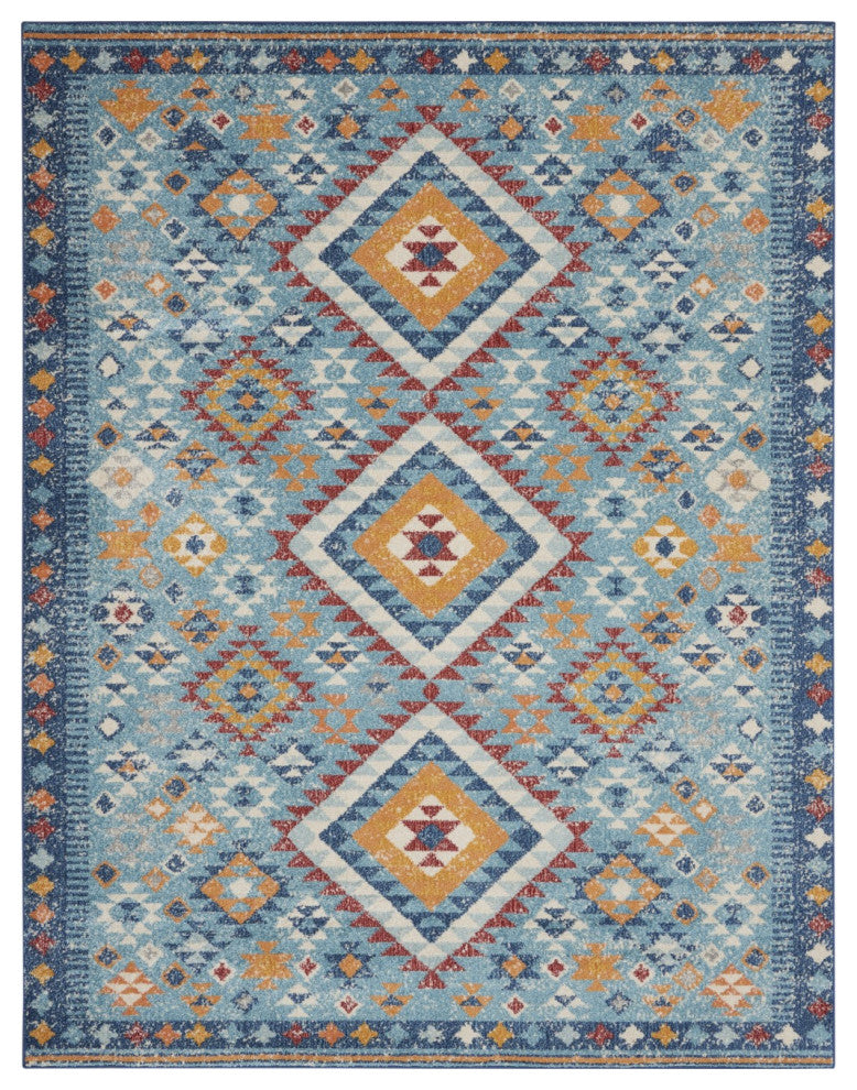 8" x 10" Blue and Multi Diamonds Area Rug