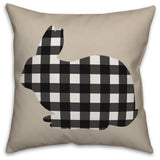 Black and Tan Buffalo Check Bunny Silhouette 20x20 Throw Pillow