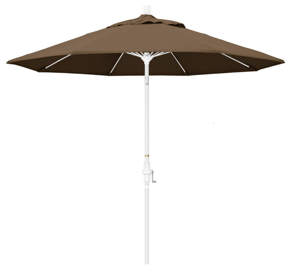 9' White Collar Tilt Lift Fiberglass Rib Aluminum Umbrella, Cocoa