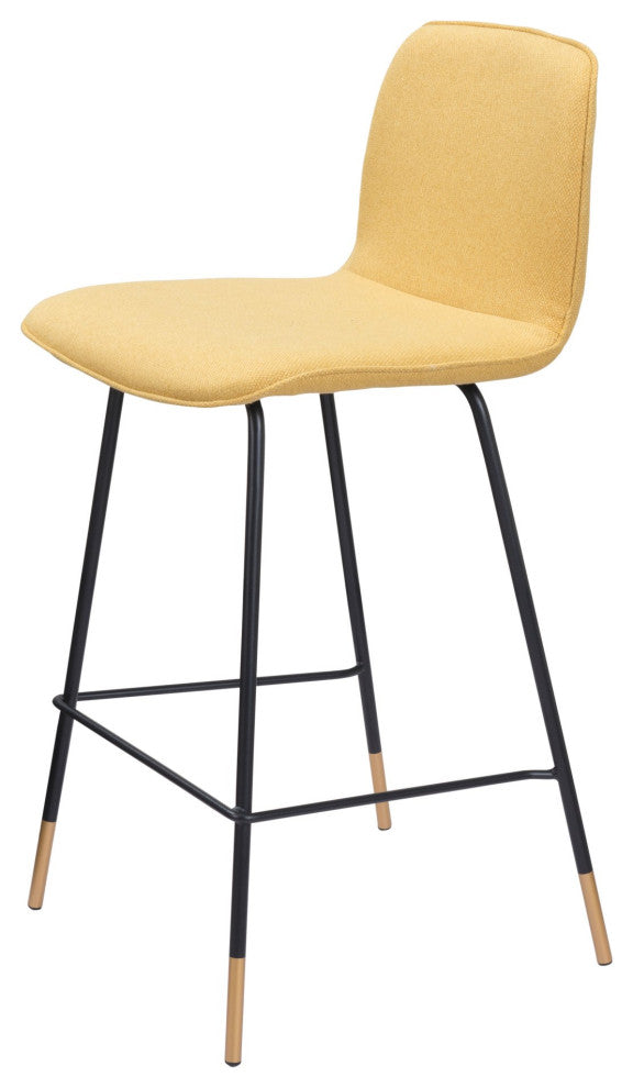 Counter Stool Chair, Steel Metal, Fabric, Yellow, Black, Gold, Mid Century Cafe