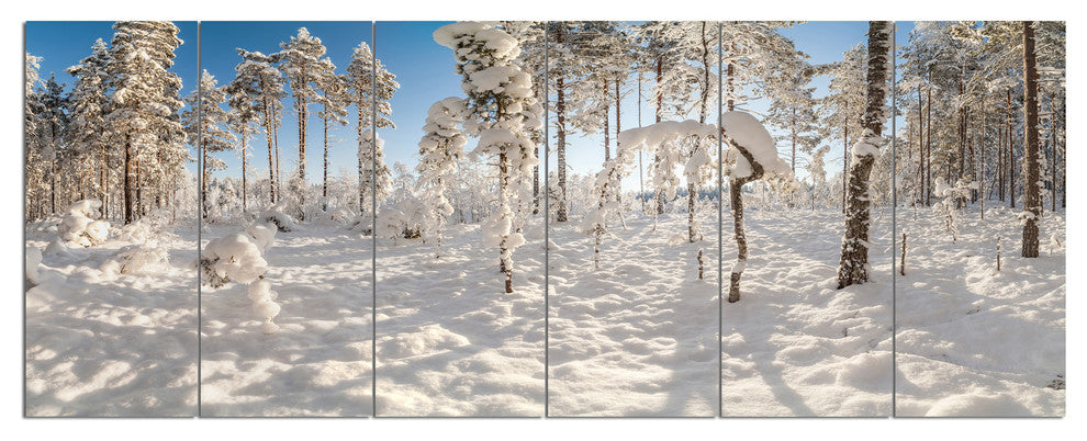 Winter Snow Covered Wood, Landscape Canvas Art Print, 70"x28", 6 Panels
