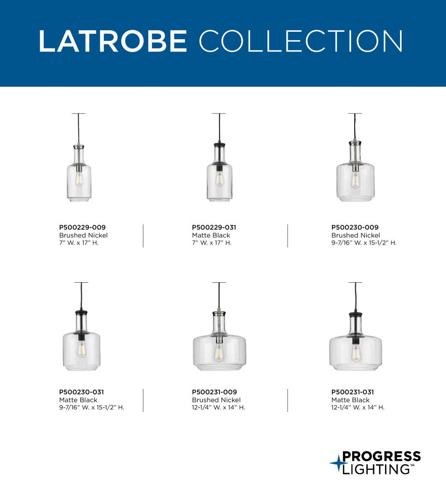 Latrobe Collection Brushed Nickel 1-Light Pendant